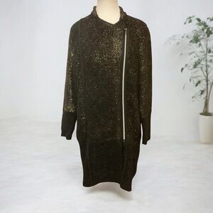OLSEN EUROPE BLACK & METALLIC GOLD ZIP UP LONG SLEEVE SWEATER/ JACKET/ Size L